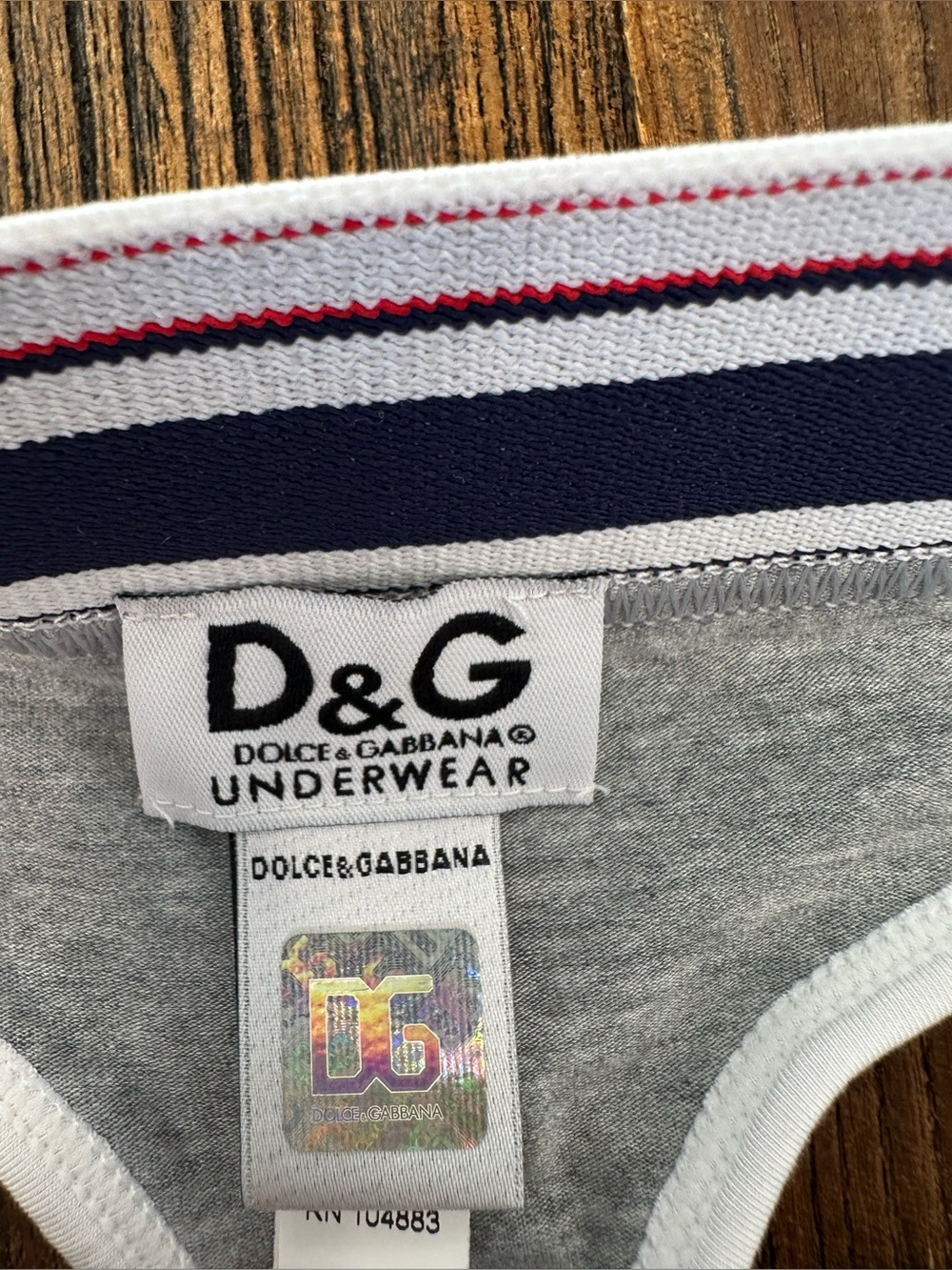 D&G Gray Bikini Panty with Red, Navy & White Striped Waistband - Picture 4 of 9
